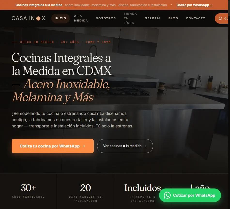 Captura del sitio web de Casa Inox